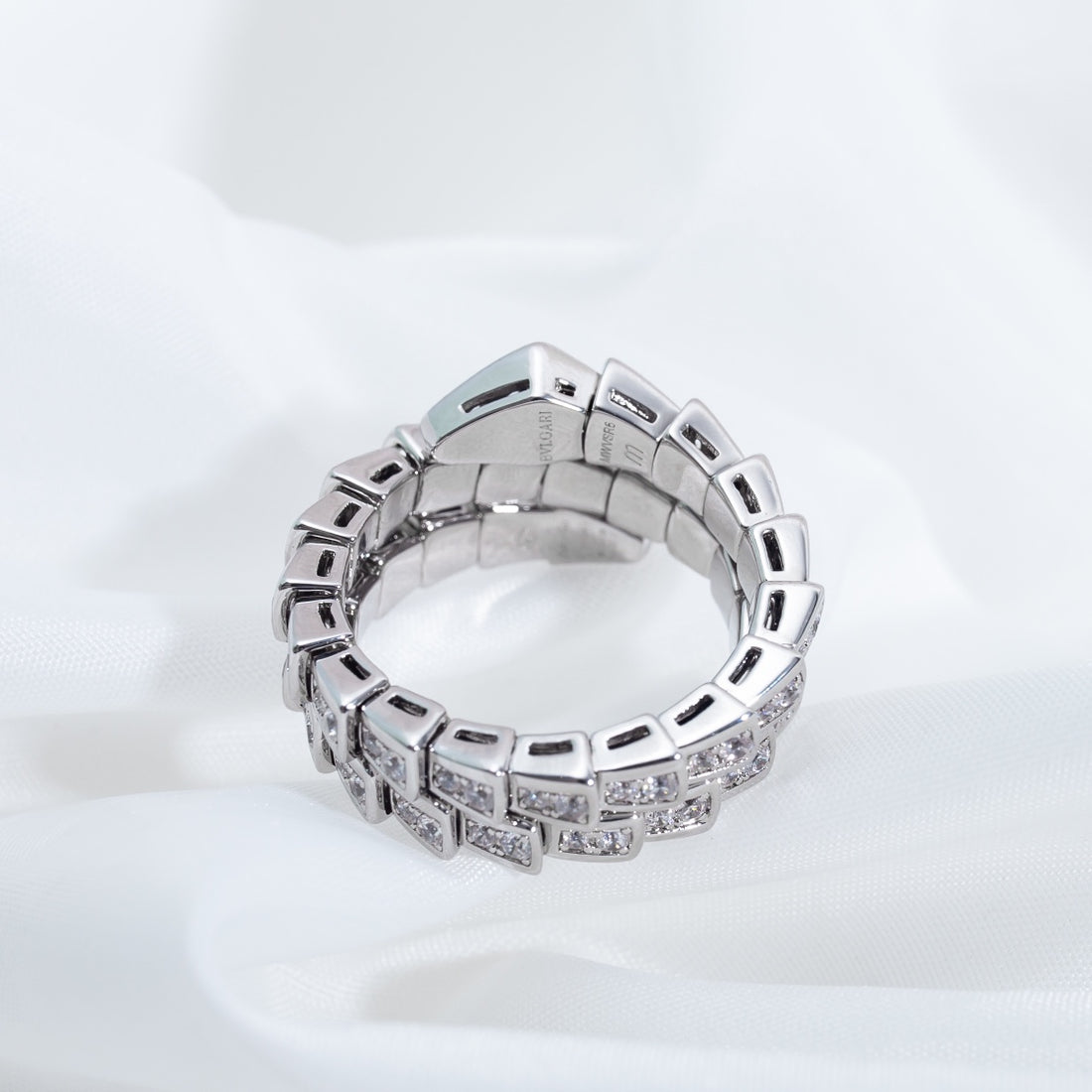 Snake-Scale Ring, White Gold Tone, Stone-Set