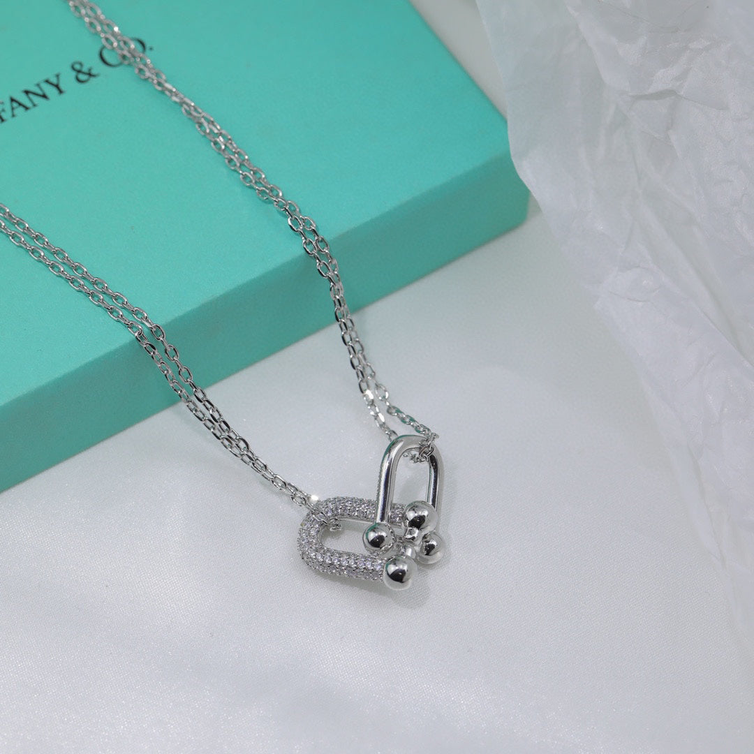 Link Pendant Necklace, White Gold Tone
