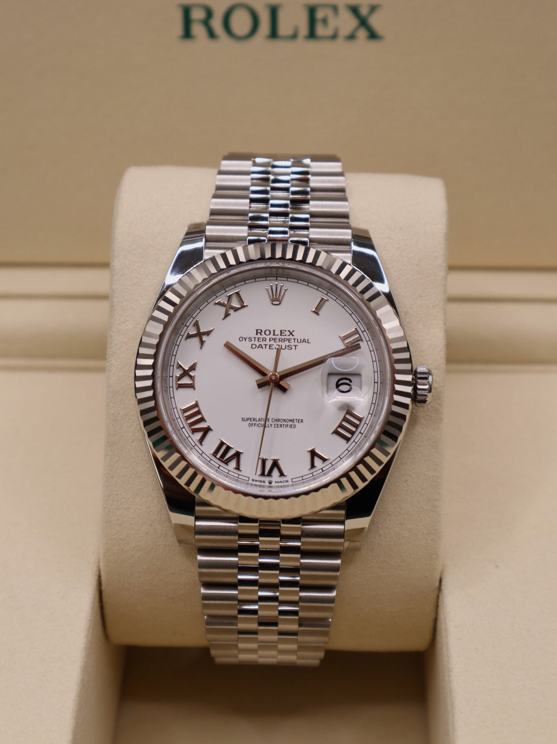 Classic Date Watch, White Gold Tone, Steel, White, 36-41 mm