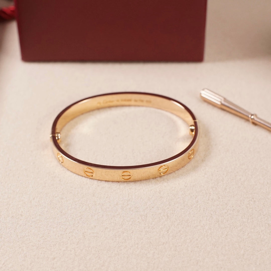 Screw-Lock Bangle Bracelet, 18K Rose Gold Plated, 6.1 mm