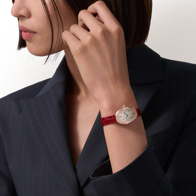 Oval Case Watch, 18K, Rose Gold Tone, Stone-Set, Small Model