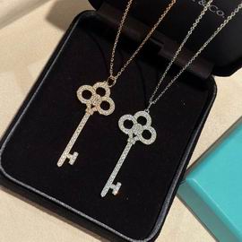 Key Pendant Necklace, White Gold Tone