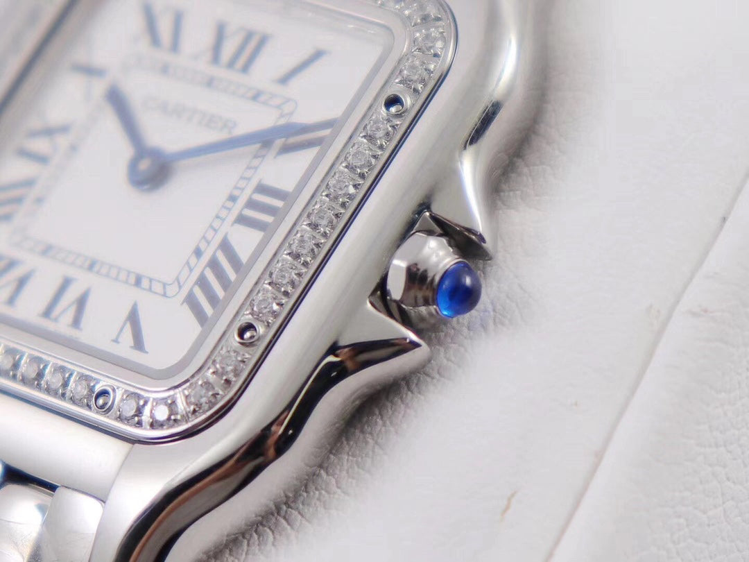 Square Link-Bracelet Watch, White Gold Tone, Stone-Set, White, Small Model