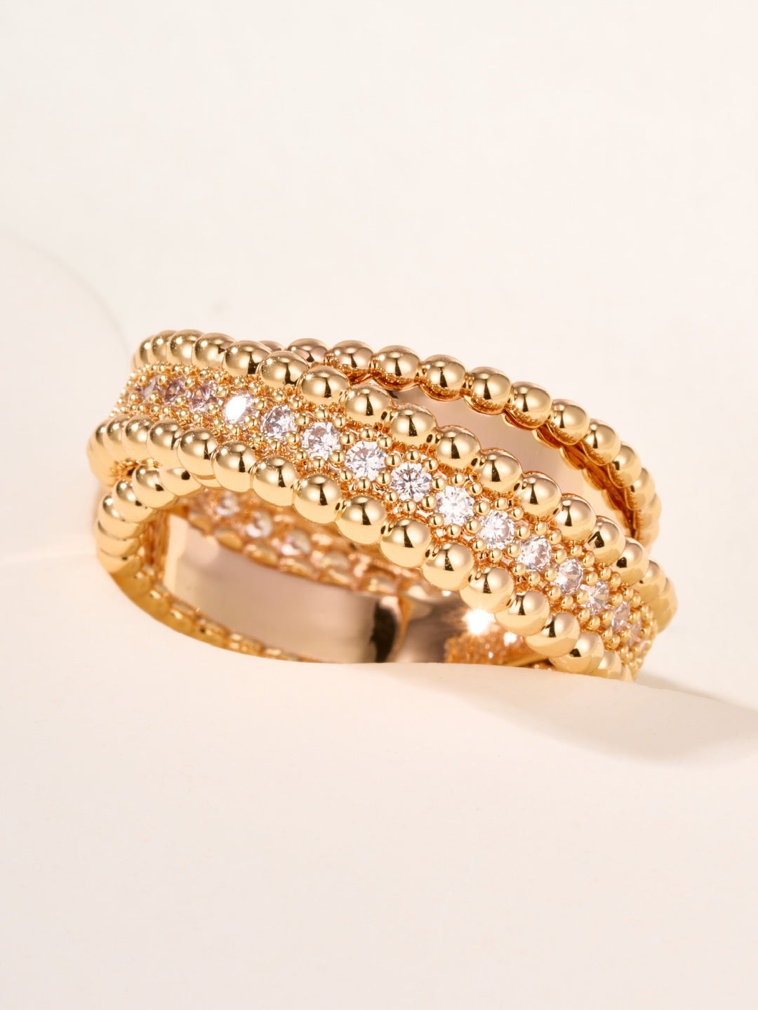 Beaded Band Ring, Stone-Set, Rose Gold Tone