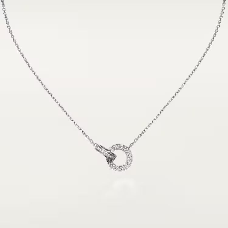 Screw-Motif Pendant Necklace, Stone-Set, White Gold Tone