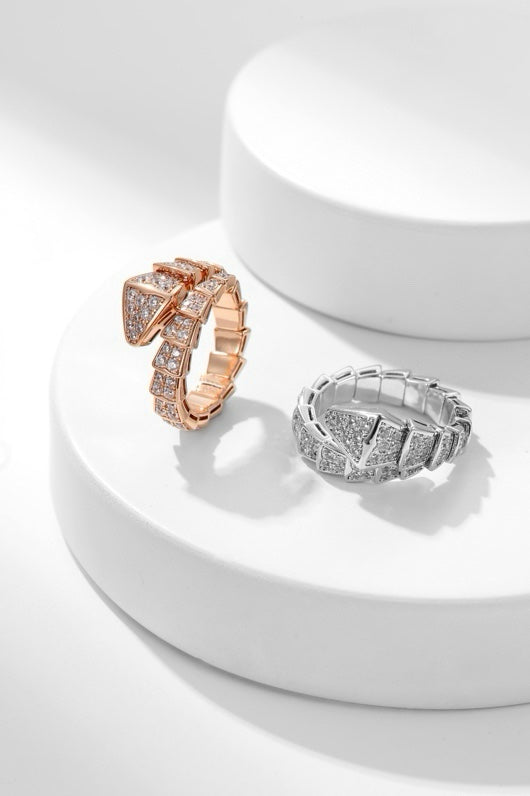 Snake-Scale Ring, Rose Gold Tone, Stone-Set