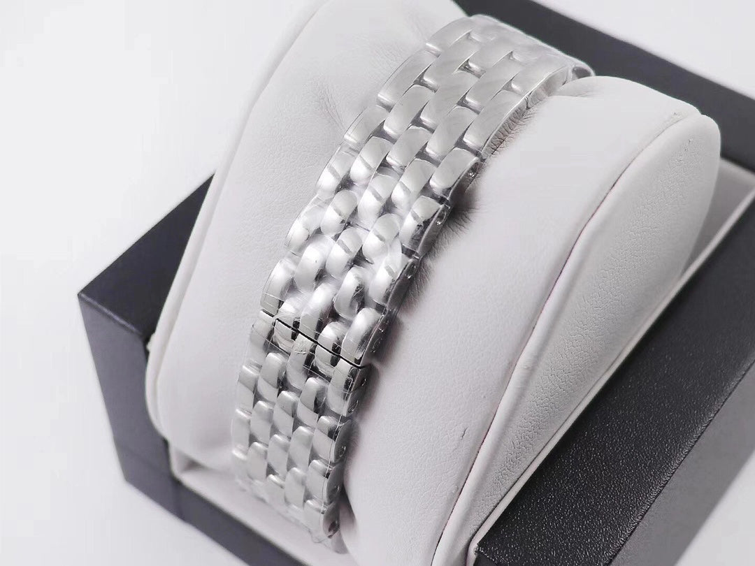 Square Link-Bracelet Watch, White Gold Tone, Stone-Set, White, Medium Model