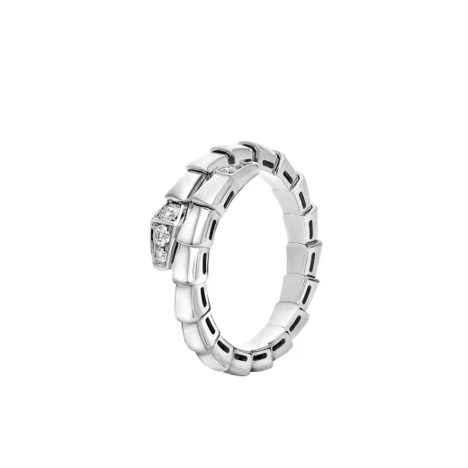Snake-Scale Ring, White Gold Tone, Stone-Set