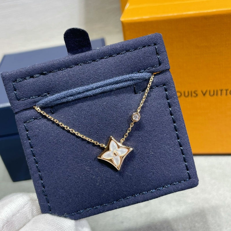 Star-Flower Pendant Necklace, Rose Gold Tone, Mother-of-Pearl, Stone-Set