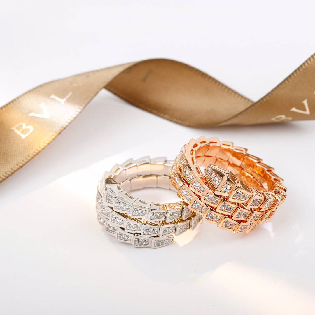 Snake-Scale Ring, Rose Gold Tone, Stone-Set