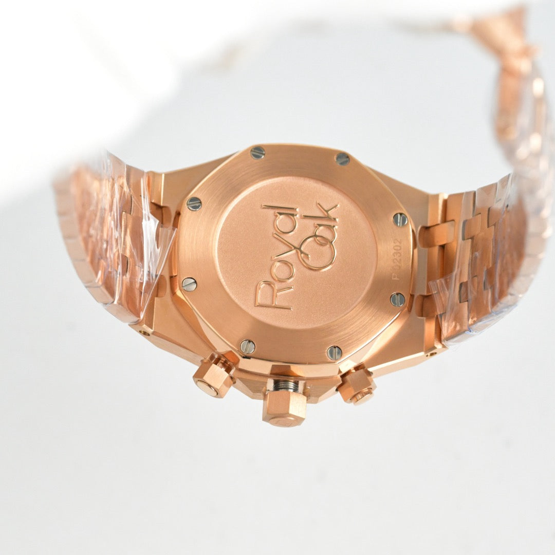 Octagonal Bezel Watch, 18K, Rose Gold Tone, Stone-Set, 38 mm