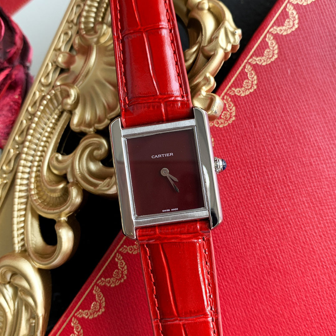 Rectangular Case Watch, White Gold Tone, White, Large Model