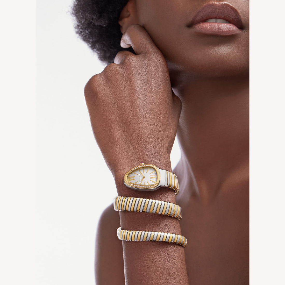 Coiled Band Watch, Yellow Gold Tone, Stone-Set, 35 mm, Size S