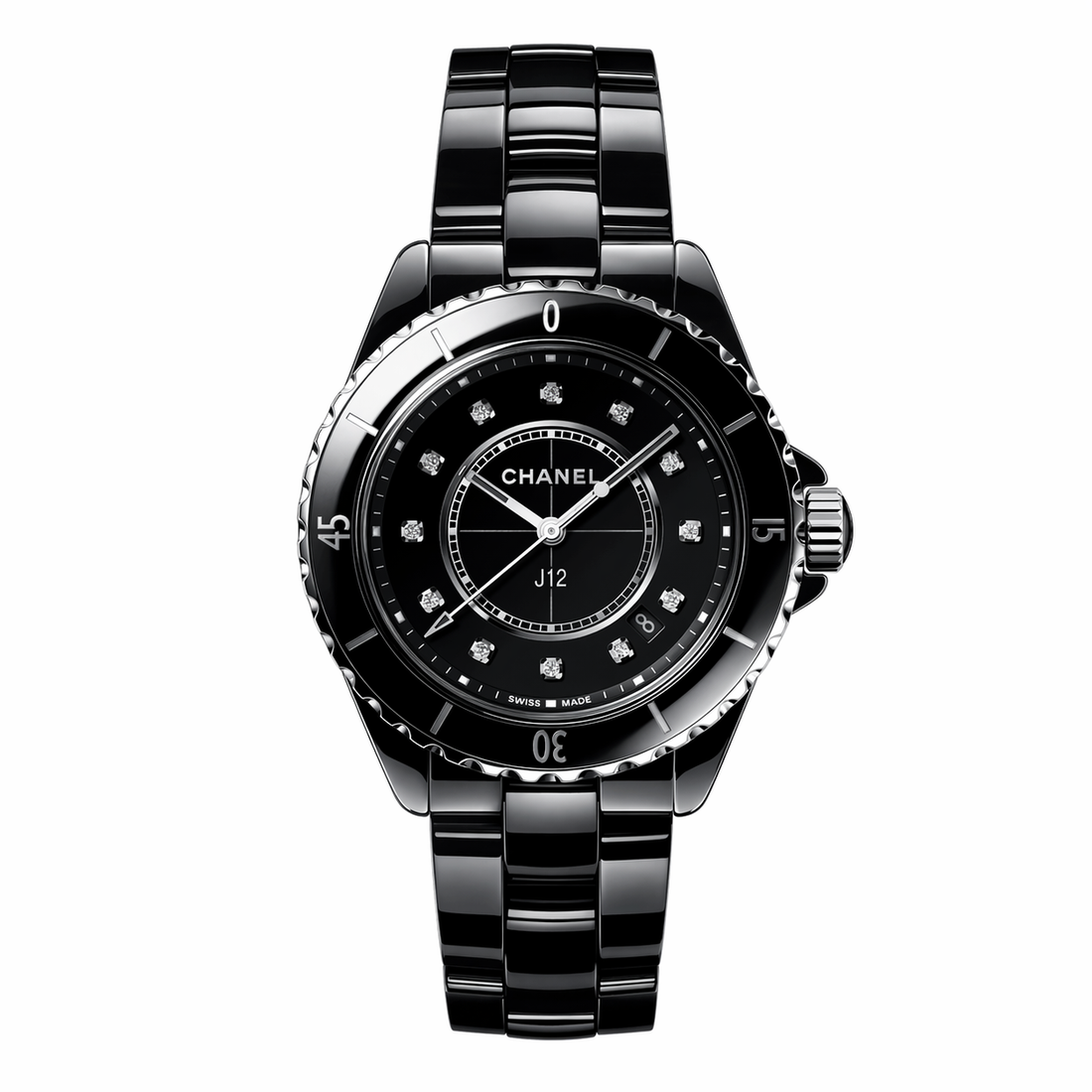 Ceramic Round Watch, Steel, Stone-Set, 33-38MM