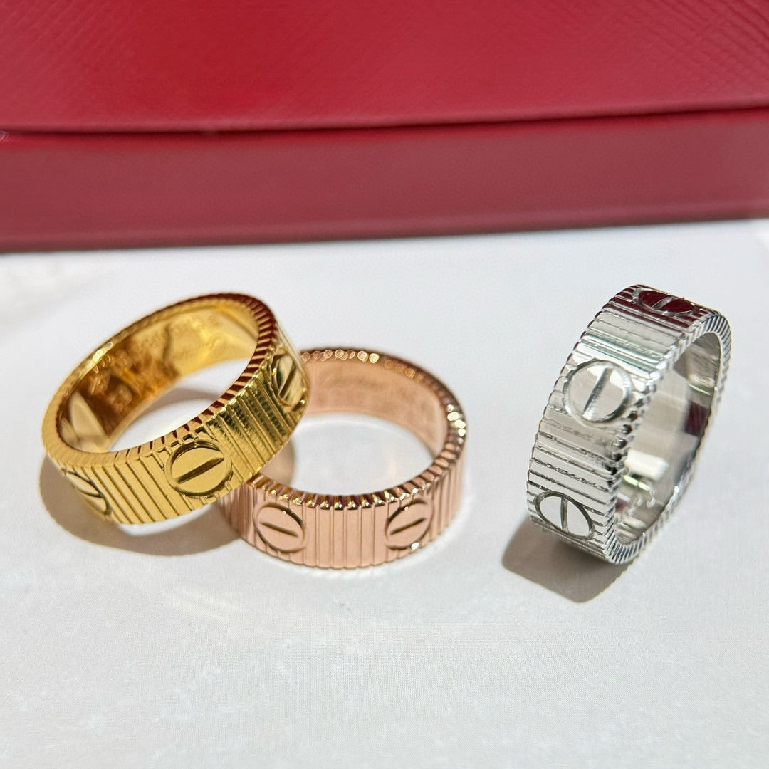 Screw-Motif Open Ring, Yellow Gold Tone