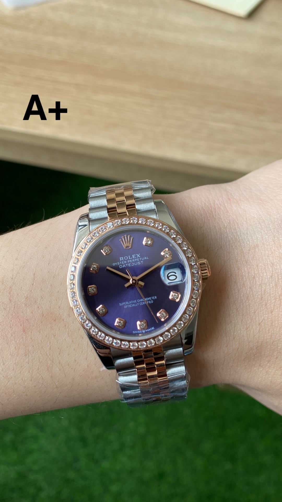 Classic Date Watch, Rose Gold Tone, Stone-Set, 28 mm