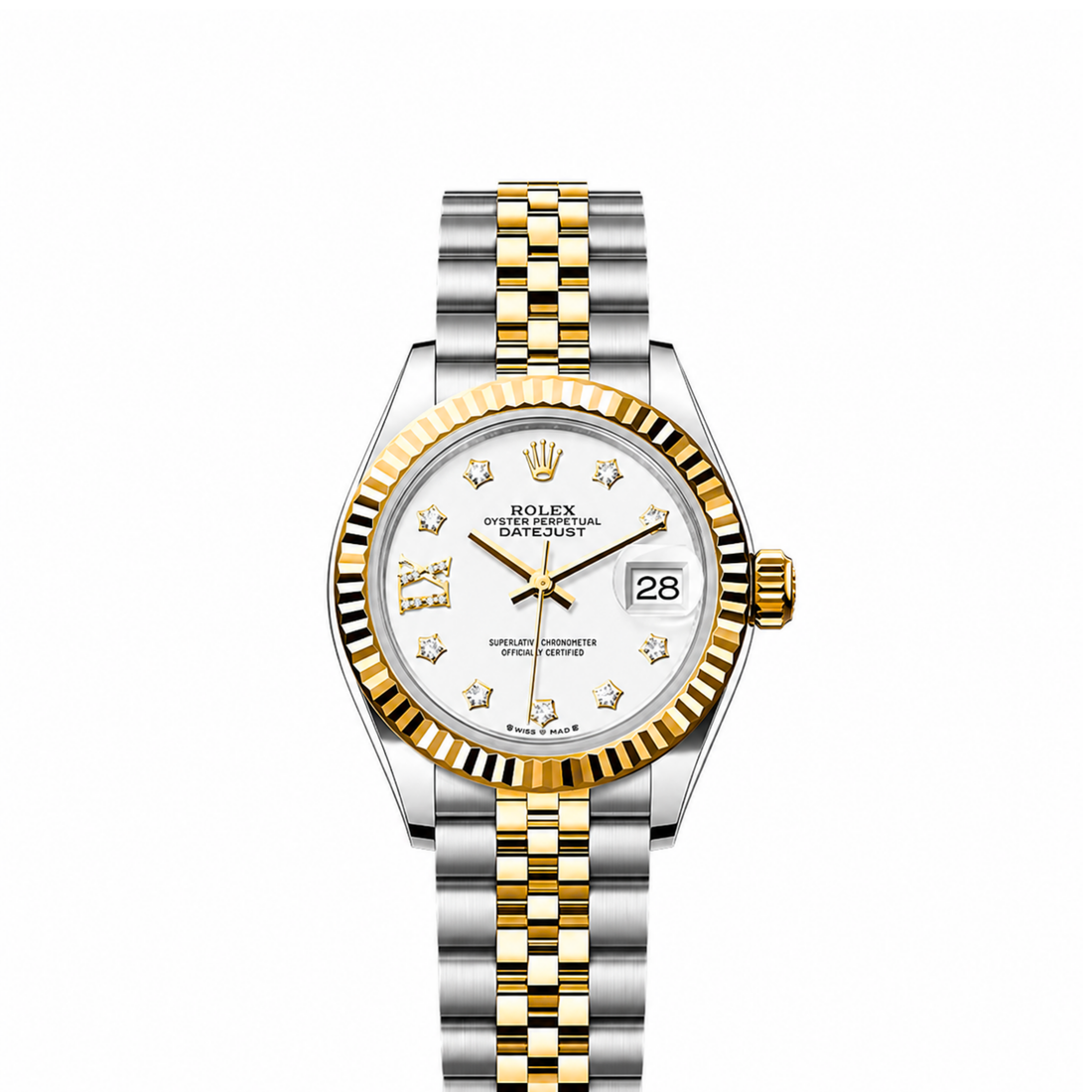 Classic Date Watch, Yellow Gold Tone, Steel, 28 mm