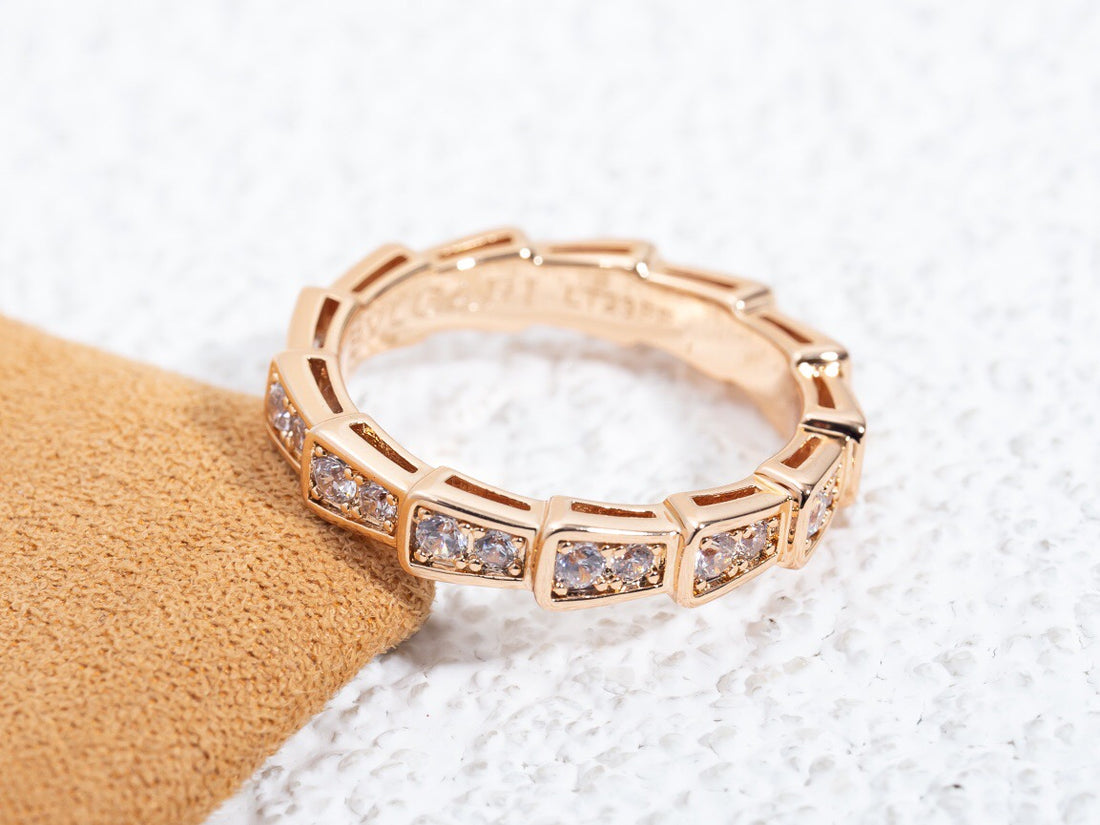 Snake-Scale Ring, Rose Gold Tone, Stone-Set