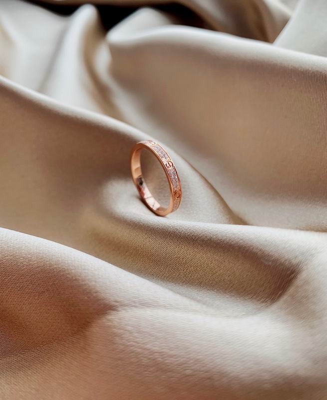 Screw-Motif Band Ring, Stone-Set, Rose Gold Tone