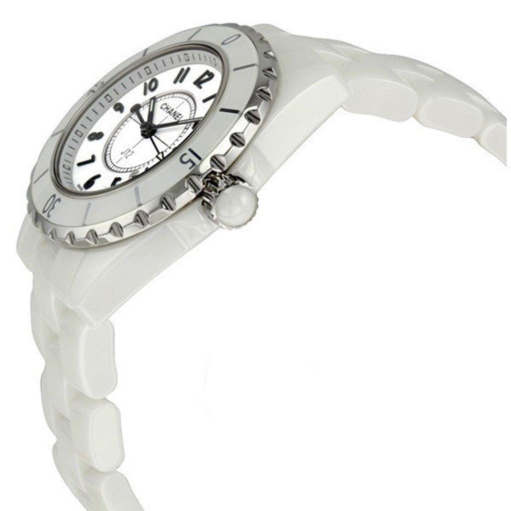 Ceramic Round Watch, White Gold Tone, White, 33MM