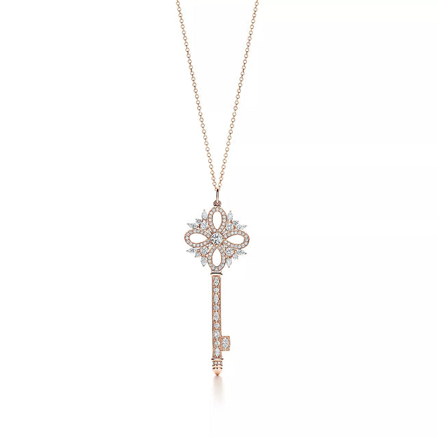 Key Pendant Necklace, Rose Gold Tone