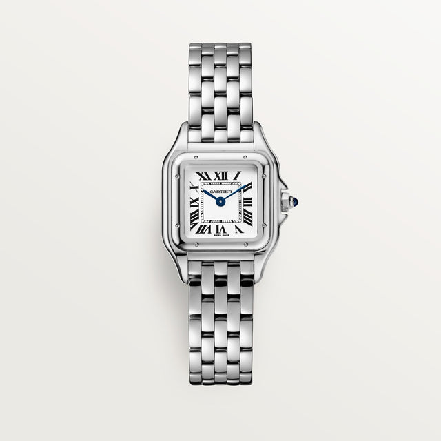 Square Link-Bracelet Watch, White Gold Tone, White, Small Model