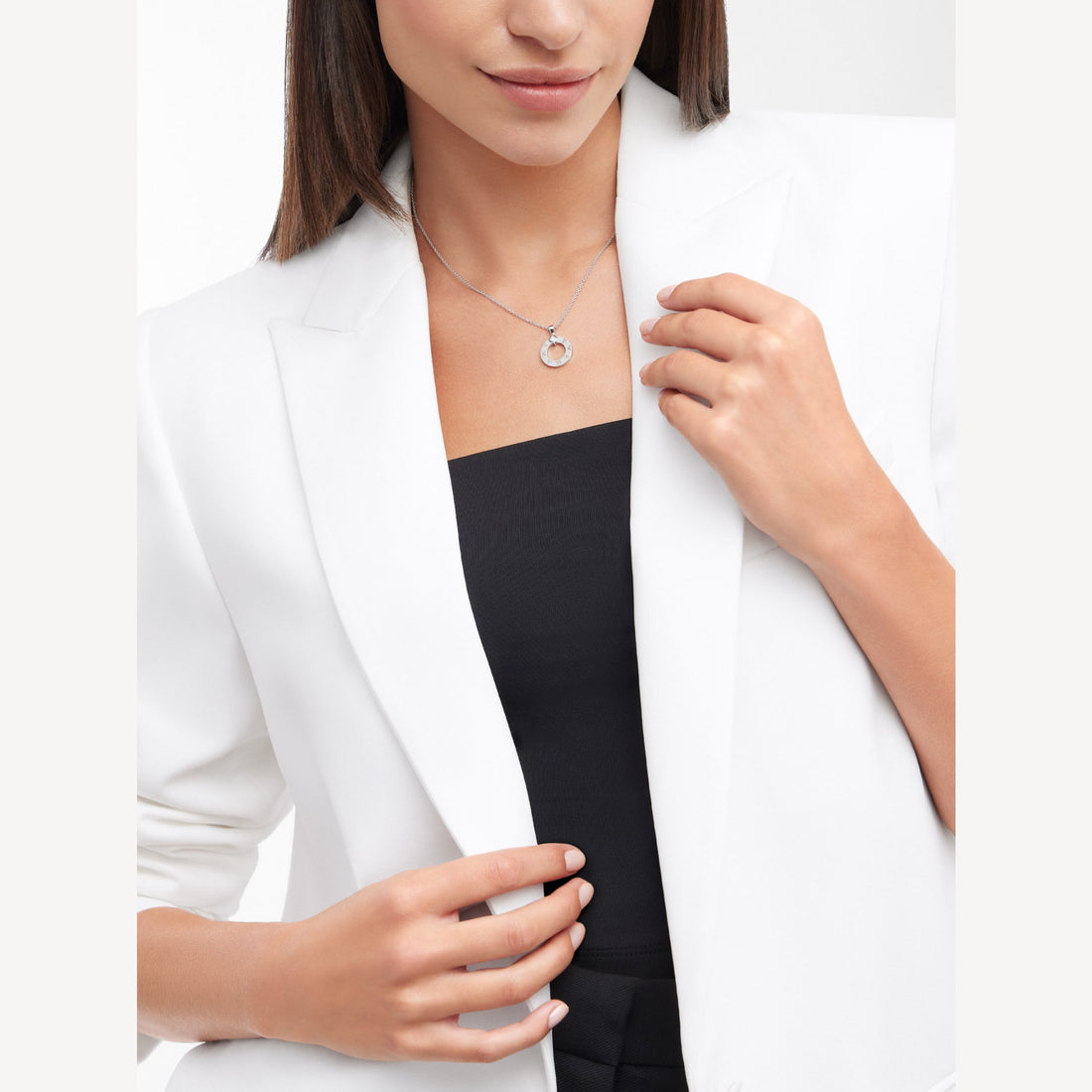 Chain Necklace, White Gold Tone, Stone-Set