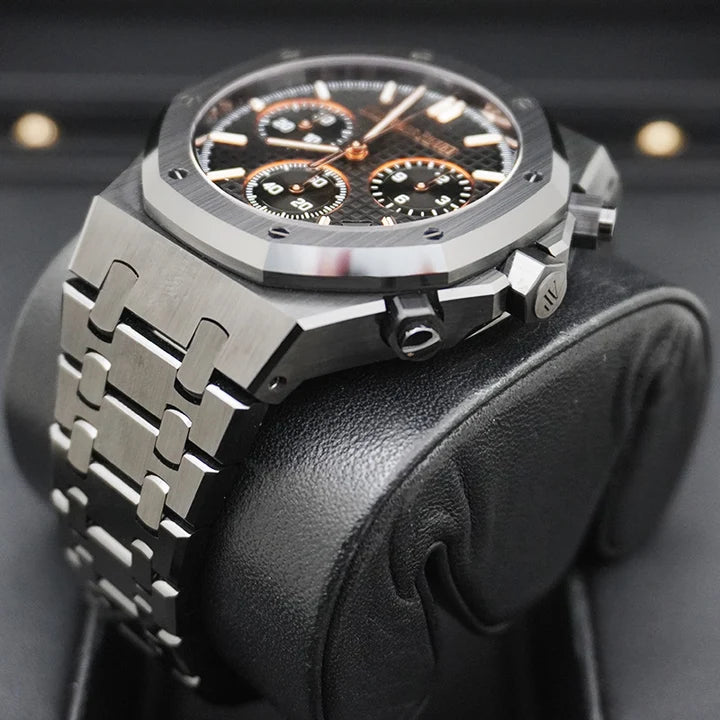 Octagonal Bezel Watch, Ceramic, Black, 41 mm