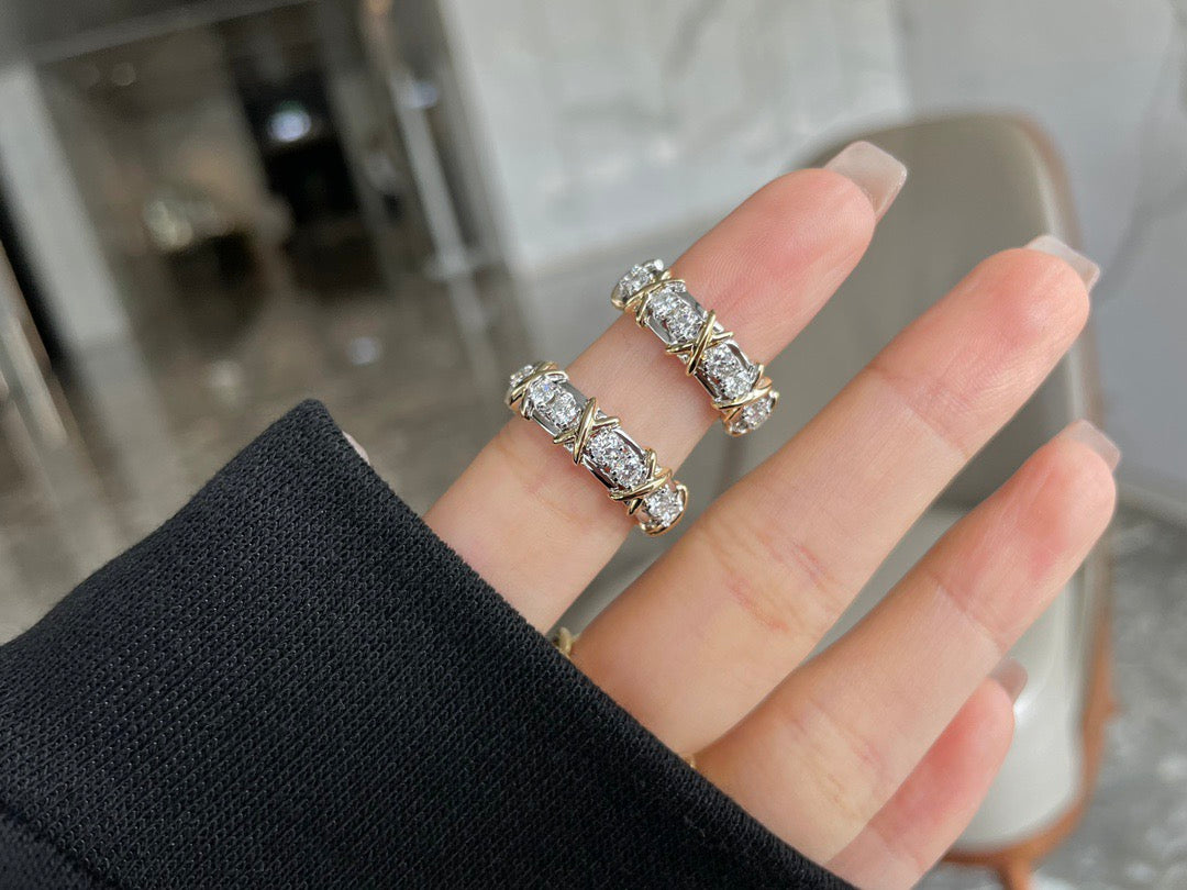 Sixteen Stone Ring, Yellow Gold Tone, Stone-Set