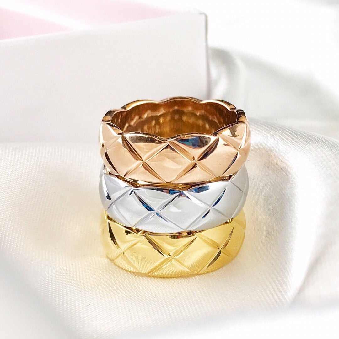 Quilted Pattern Ring, Rose Gold Tone