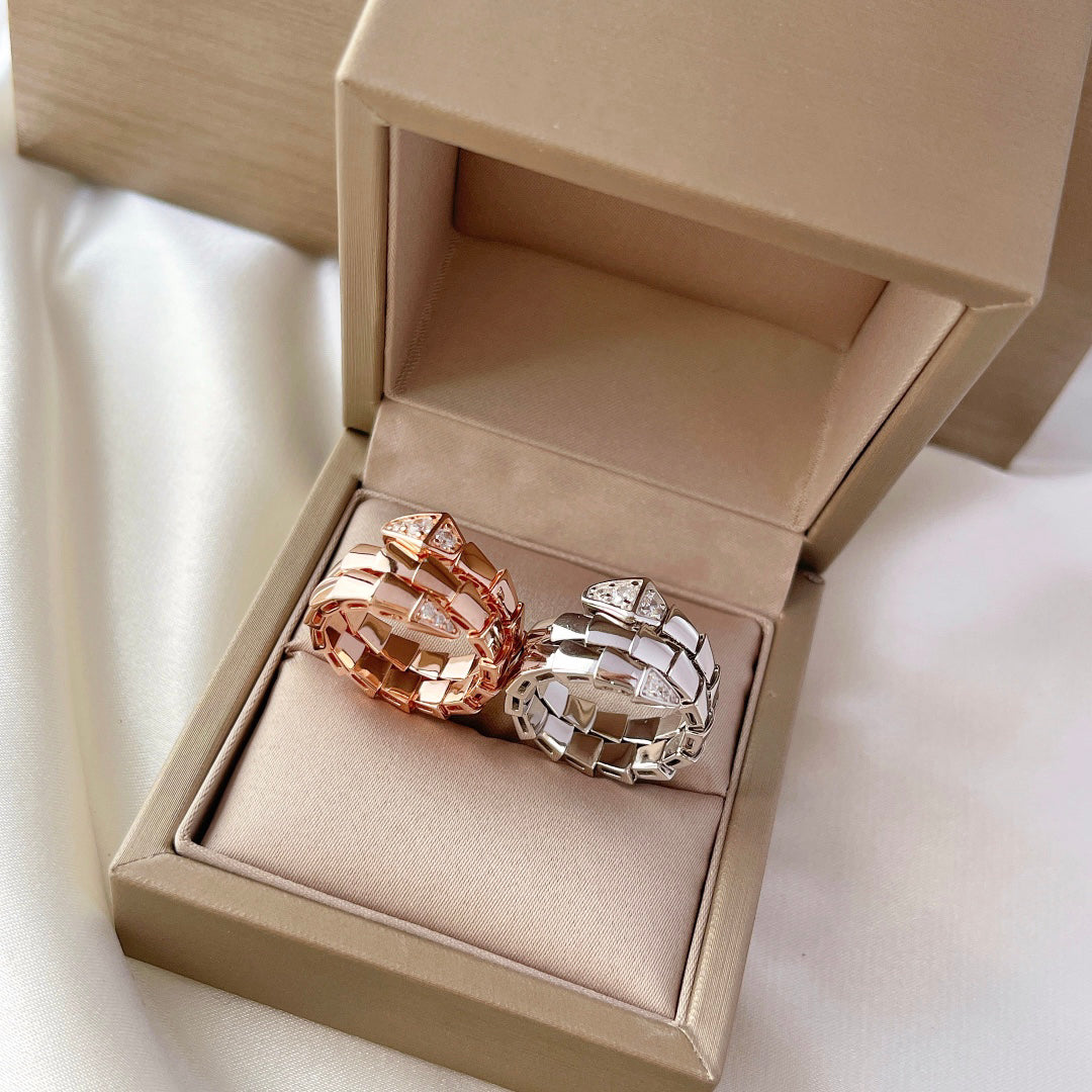 Snake-Scale Ring, Rose Gold Tone, Stone-Set