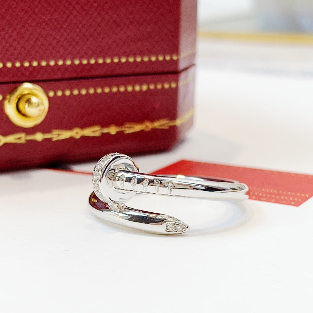 Wrapped Nail Ring, Stone-Set, White Gold Tone
