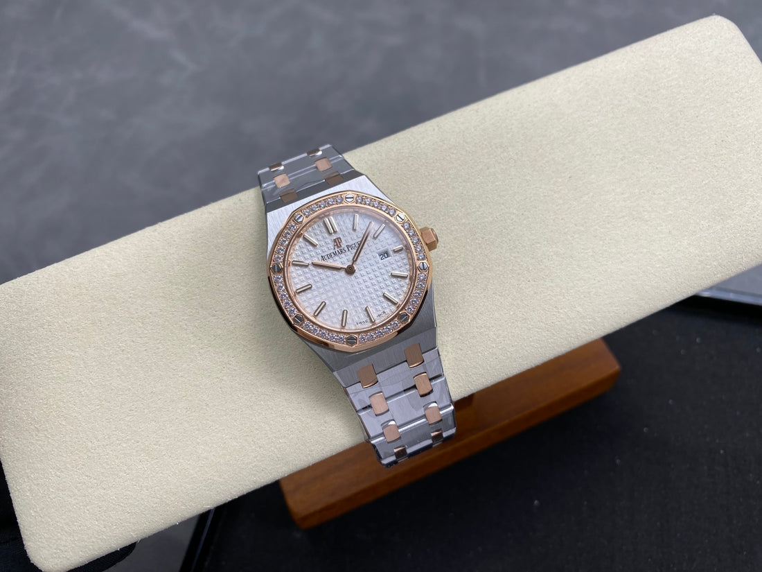 Octagonal Bezel Watch, Rose Gold Tone, Stone-Set, 33 mm