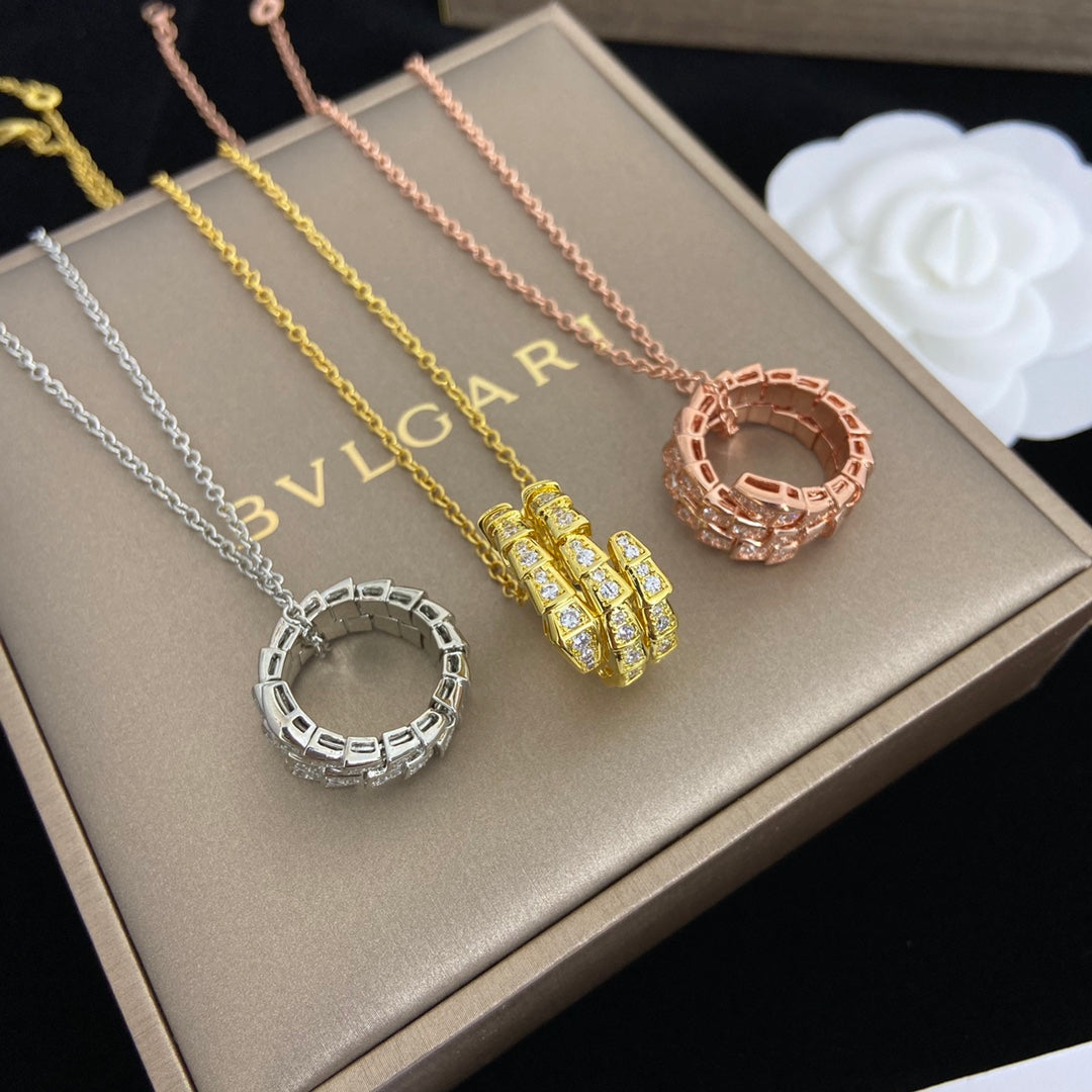 Snake-Scale Necklace, Rose Gold Tone, Stone-Set