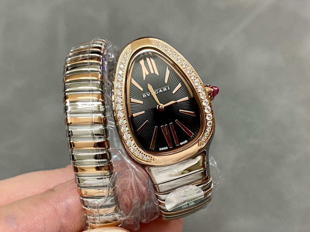 Coiled Band Watch, Rose Gold Tone, Steel, Stone-Set, 35 mm, Size S