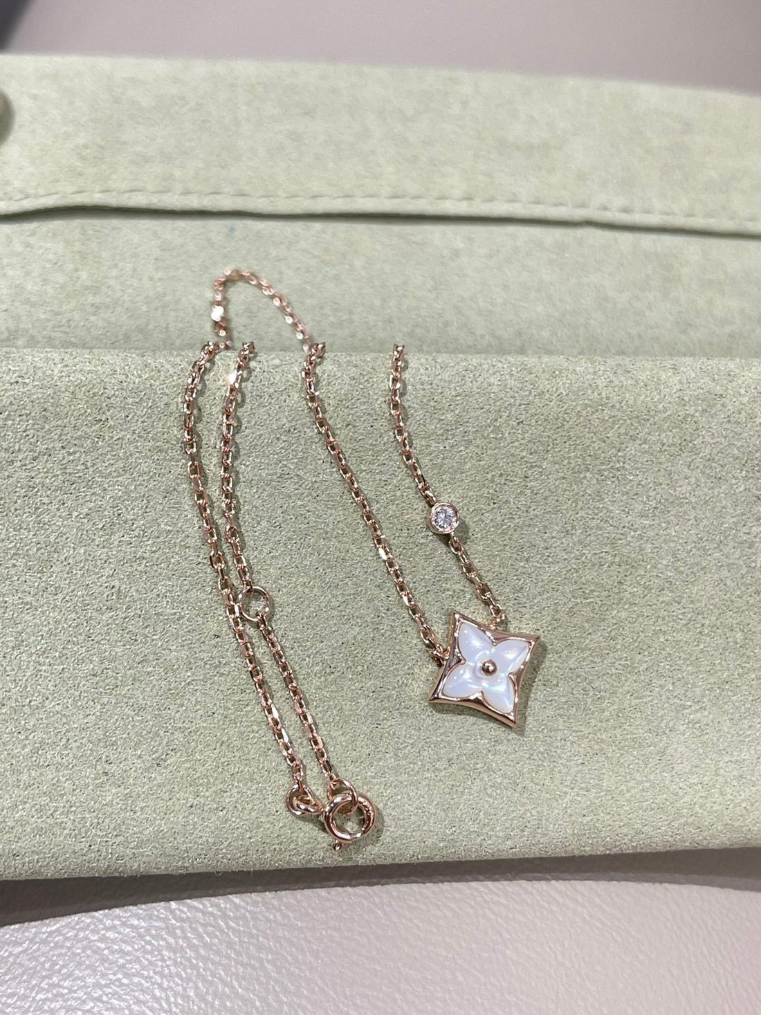 Star-Flower Pendant Necklace, Rose Gold Tone, Mother-of-Pearl, Stone-Set