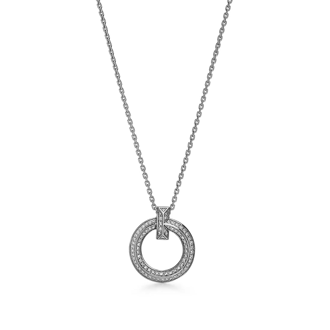 Circle Pendant Necklace, White Gold Tone