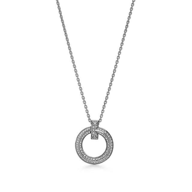 Circle Pendant Necklace, White Gold Tone