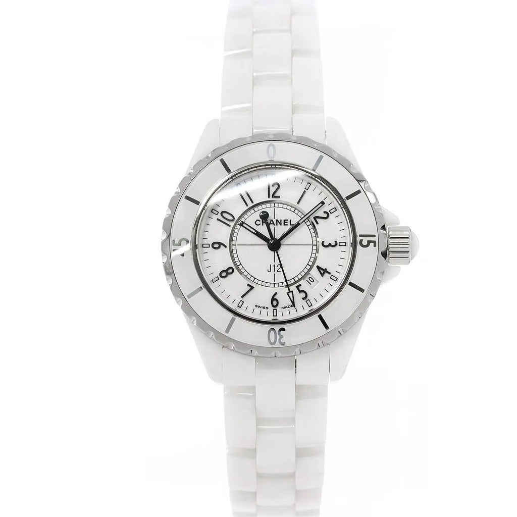 Ceramic Round Watch, White Gold Tone, White, 33MM