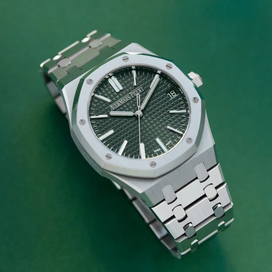 Octagonal Bezel Watch, White Gold Tone, White, 41 mm