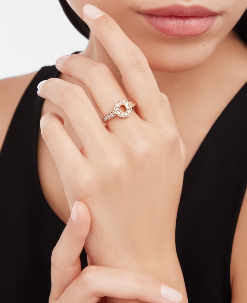 Roman Band Ring, Rose Gold Tone, Stone-Set