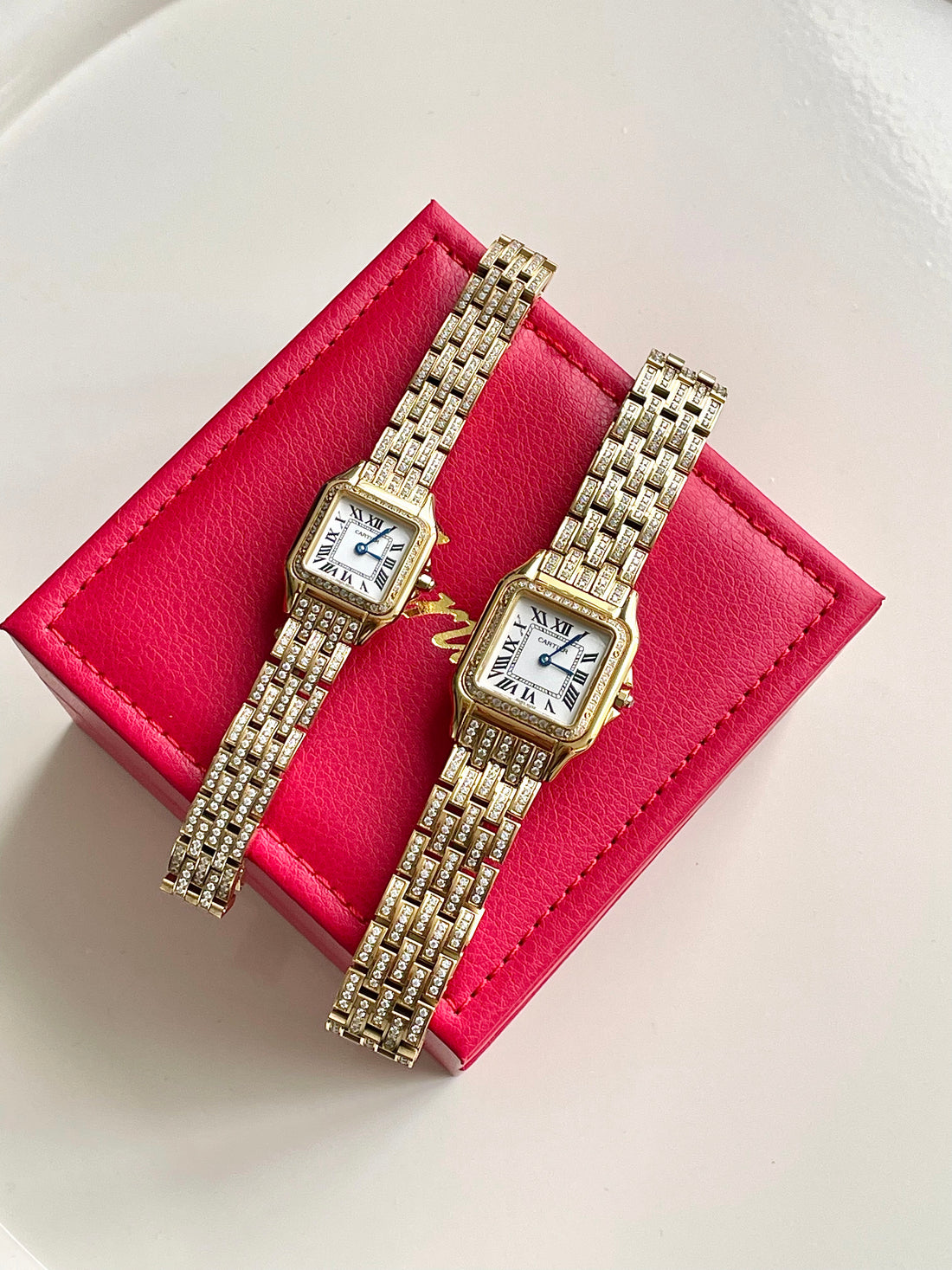 Square Link-Bracelet Watch, Yellow Gold Tone, Stone-Set, Small Model