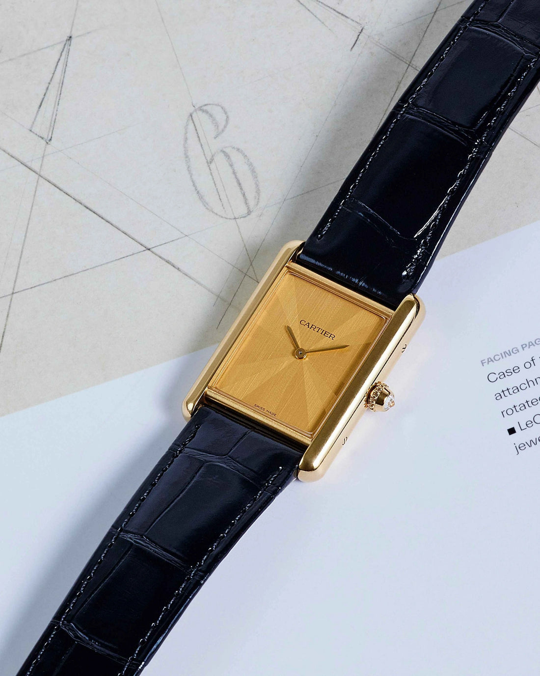 Rectangular Case Watch, Yellow Gold Tone