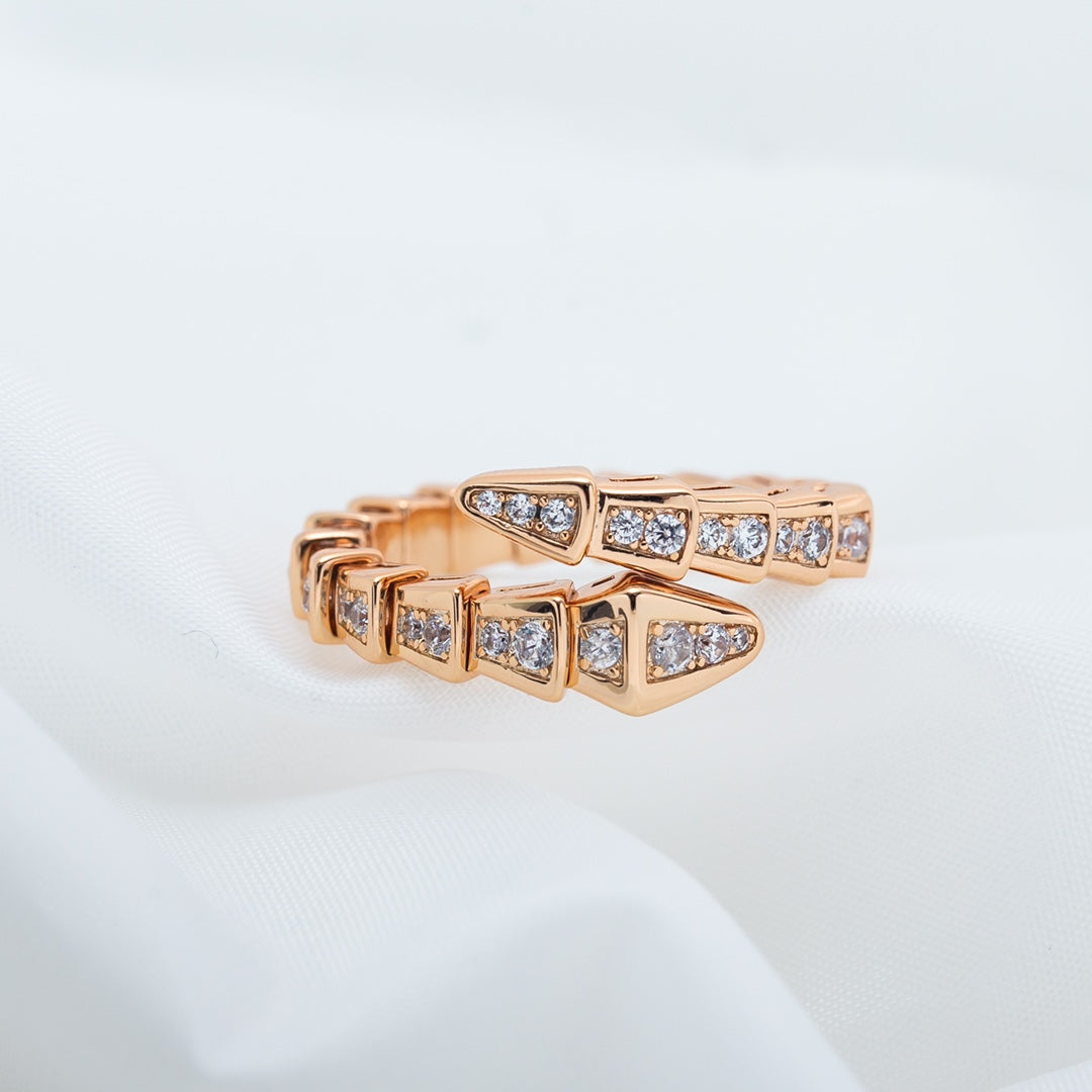 Snake-Scale Ring, Rose Gold Tone, Stone-Set