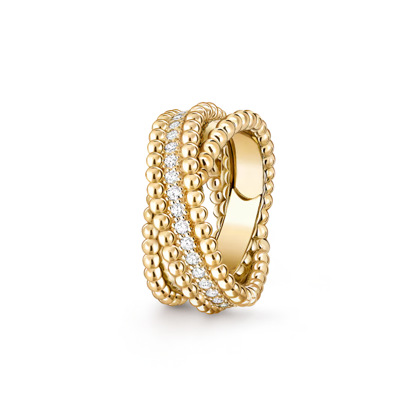 Beaded Band Ring, Stone-Set, Yellow Gold Tone