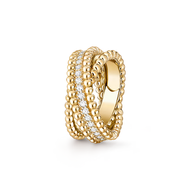 Beaded Band Ring, Stone-Set, Yellow Gold Tone