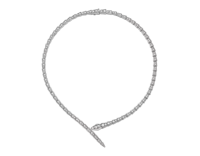 Snake-Scale Necklace, White Gold Tone, Stone-Set