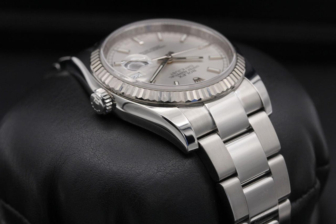 Classic Date Watch, White Gold Tone, Steel, White, 36 mm