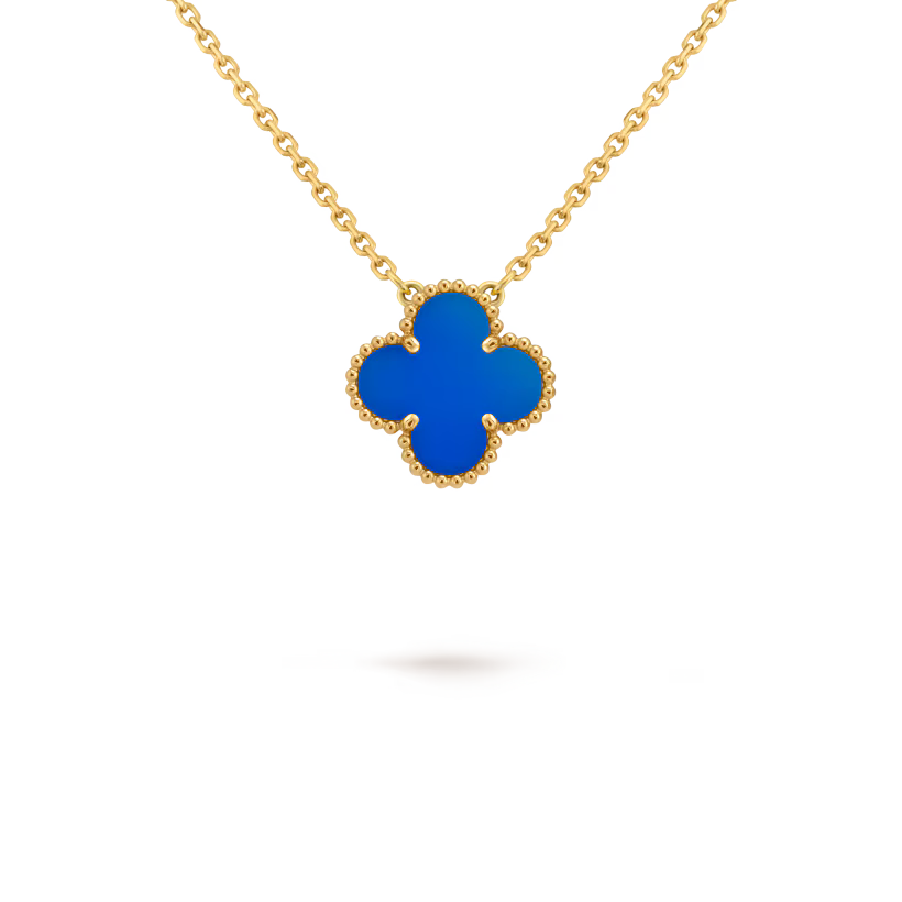 Quatrefoil Pendant Necklace, Yellow Gold Tone, Agate
