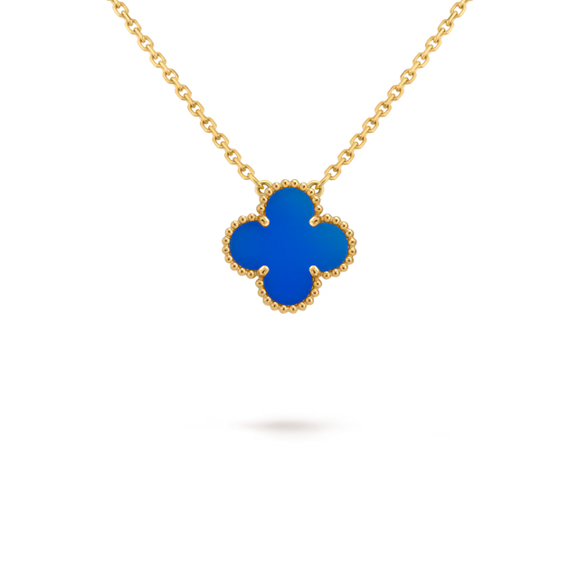 Quatrefoil Pendant Necklace, Yellow Gold Tone, Agate